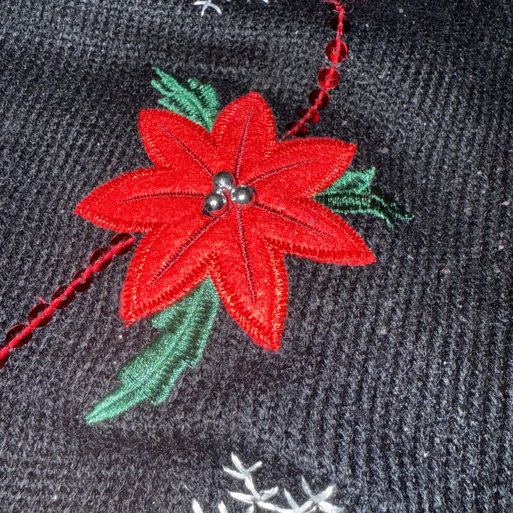 Susan Bristol Black Cardigan with Red Floral and Cardinal Design - Picture 3 of 7